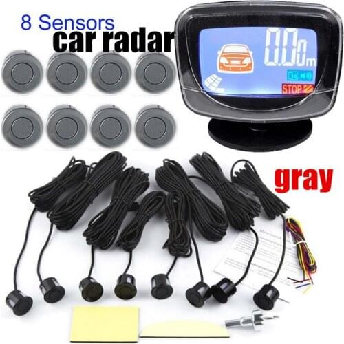 Car Reverse Backup Radar Monitor System Display Buzzer LCD monitor Parking Sensor Kit Alarm Alert BeBe Loud 8 Sensors 8 Colors
