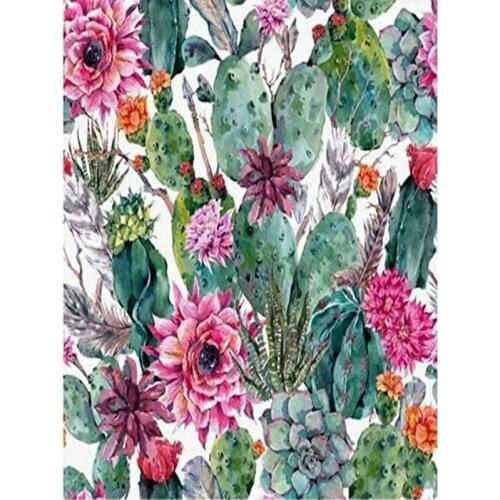 GATYZTORY Cross Stitch Embroidery Cactus Cotton Thread Painting Flower DIY Needlework Kits Home Decoration