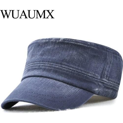 Wuaumx Wholesale Spring Summer Military Hat For Men Casual Military Cap Women Flat Top Hat Curved Peak Army Cap Solid Adjustable