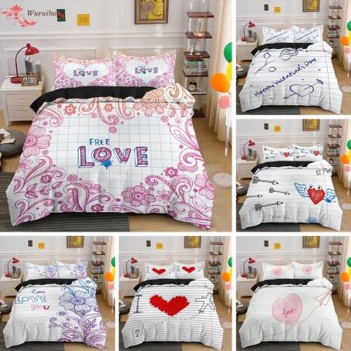 Adult Lover Couple Duvet Cover Set Romantic Valentines Day Heart Bedding Sets King Queen Double Comforter Cover With Pillowcase