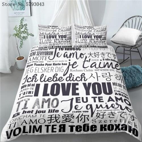 2/3 Pieces Text Love Bedding Set Love Various Languages Duvet Cover For Bedroom Bed Quilt Cover For Kids Adult Bed Cover Set