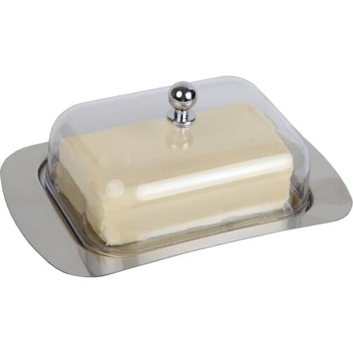 Realand Top Stainless Steel Butter Dish Box Container Cheese Server Storage Keeper Tray with See-through Acrylic Easy Lid