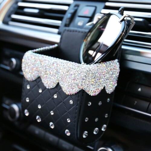 Air Outlet Storage Box with Crystals Hanging Storage Box for Mobile Phone Sunglasses Car Interior Stowing Tidying Organizer