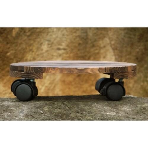 Round Cedarwood Plant Pot Trolley Mover 25cm Outdoor Indoor Planter Mover Caddy, All Swivel