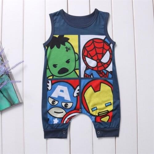 FOCUSNORM 0-24M Summer Casual Infant Baby Boys Girls Jumpsuits Cartoon Printed Sleeveless Jumpsuits Outfits