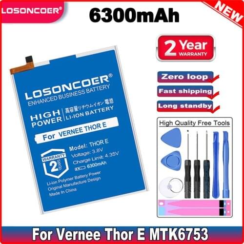LOSONCOER Thor E 6300mAh Good Quality Phone Batteries For Vernee Thor E MTK6753 Replacement Battery