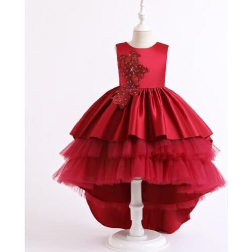 LZH Childrens Clothing 2021 New Girls Lace Elegant Sleeveless Wedding Gown Princess Dress Christmas Party Trailing Cake Dresses