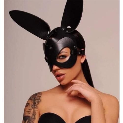 Halloween Cosplay Mask Sexy PVC Bondage Cat Mask Women Party Costume Adult Play Special Cat Ears Adjustable Design Black Red