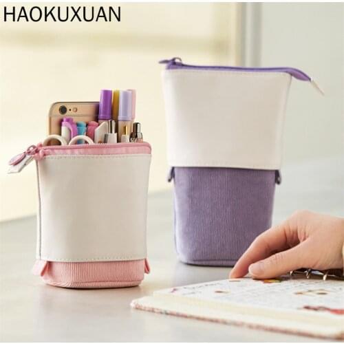 Creative Retractable Pencil Case School Stationery Storage Bag Kawaii Solid Color Pen Cute Pens Holder Gifts For Kid