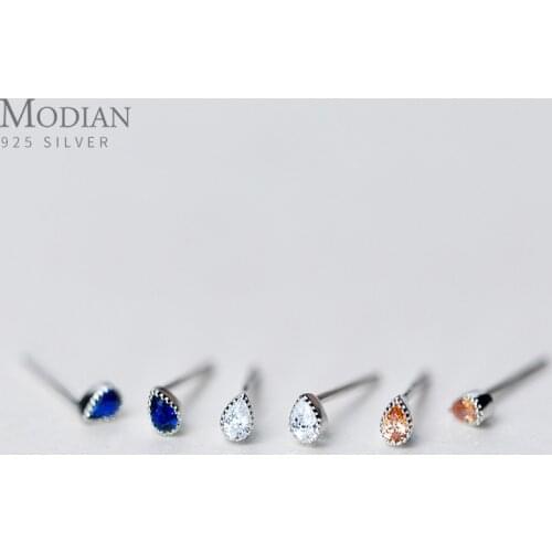 Modian Silver Tiny Cute Earring 100% Real 925 Sterling Silver Rainbow Color Water Drop Stud Earrings For Womne Jewelry Gifts