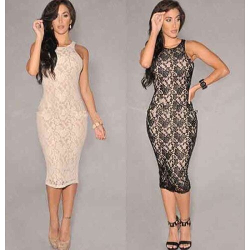 Fashion Print Dress Lace Midi Dress Free Shipping Sleeveless Lace Dress 3S2334 Sexy Fashion Pencil Dresses