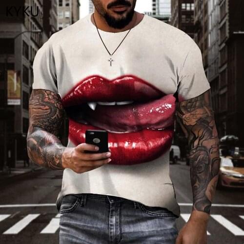 KYKU Lips T shirt Men Novel Tshirt Printed Sexy T-shirts 3d Mens Clothing Hip hop Cool Slim O-Neck