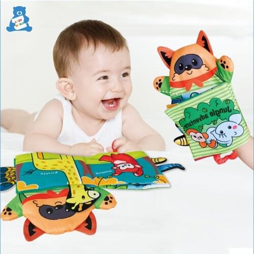 Soft Animal Cloth Book 3D Solid Animal Tail Hand Puppet Toy Baby Animals Plush Toys Newborn Early education Toys for Kids Gift