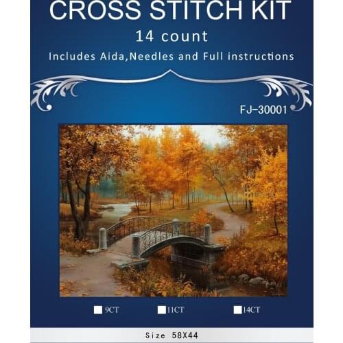 4CT 58x44CM Cross Stitch Kits DIY Needlework Oil Painting The bridge of autumn Sets For Embroidery Cross Stitching3th