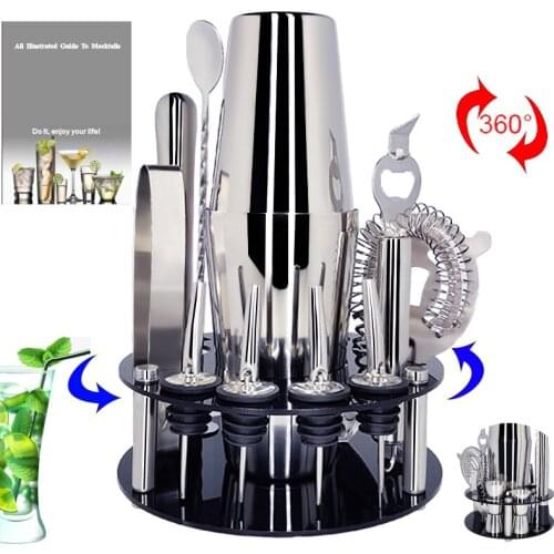 1-13 Pieces/Set Stainless Steel Cocktail Shaker Set Barware Bartender Kit Bar Tool With Stand and Cocktail Recipe