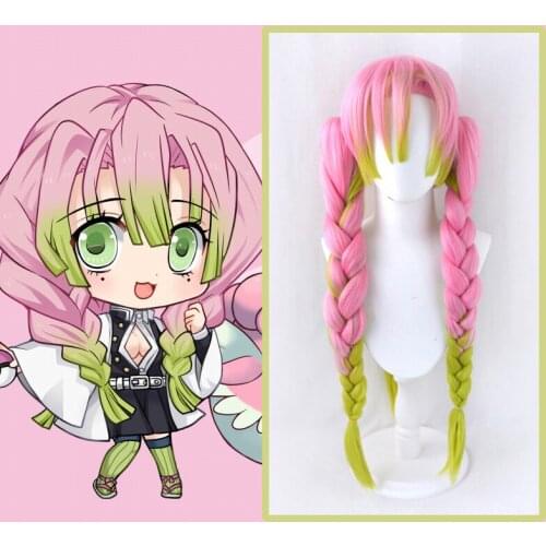 Anime comic Demon Slayer Kimetsu no Yaiba Cosplay Wigs Kanroji Mitsuri Cosplay Wig Heat Resistant Synthetic Hairs Hairpiece