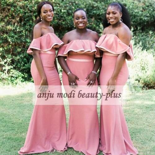 Coral Satin Off Shoulder Mermaid Bridesmaid Dress Long Sleeveless Wedding Guest Bridal Party Gowns vestidos de fiesta de noche