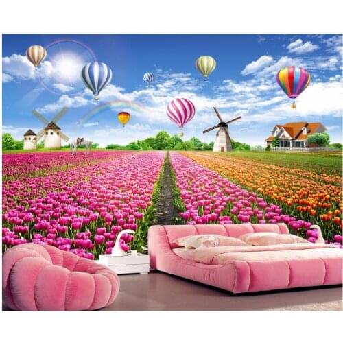 Custom photo 3d room wallpaper Tulip flowers sea pastoral scenery home improvement living room 3d wall murals wallpaper