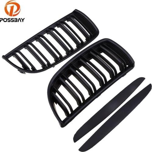 POSSBAY Matte Black Front Grilles With Grill Trims for BMW 3-Series E90 330i/330xd/328i Sedan 2005-2008 Pre-facelift Double Slat