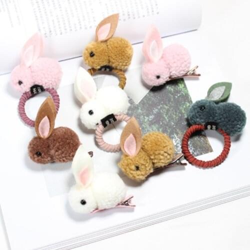Cute Hair Ball Rabbit Rubber Band Rope Hair Ring Hair Clip Girls Female Korean Hairpin Headwear Childrens Hair Accessories