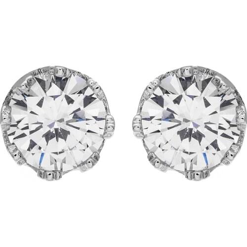 European Luxury Zircon Stud Earrings For Women White Round Crystal Earring Top Fashion Jewelry