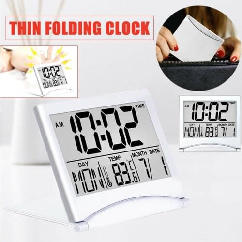 Slim Foldable LCD Digital Alarm Clock Portable Travel Calendar Temperature Time Clock Fashion Moderm Multi-function Clock
