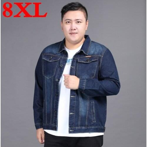 Spring new plus size 8XL 7XL 6XL classic denim jacket men brand clothing cotton casual men jean jacket blue solid coat male