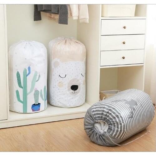 Large Capacity PEVA Waterproof Drawstring Bags Clothes Pillow Blanket Quilt Storage Bags Reusable Packing Bags Home Organizer