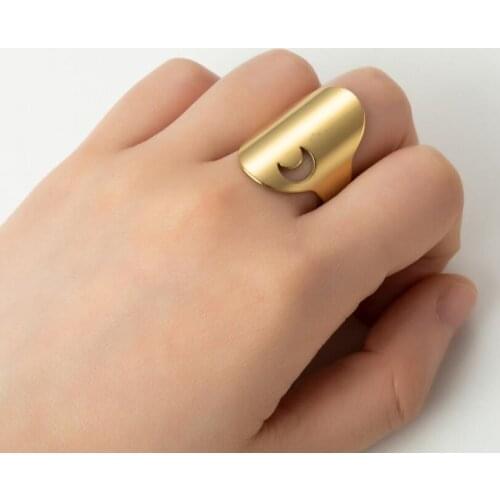 WANGAIYAO2021 new stainless steel men and women ins ring simple geometric hollow moon retro couple hand jewelry holiday gift