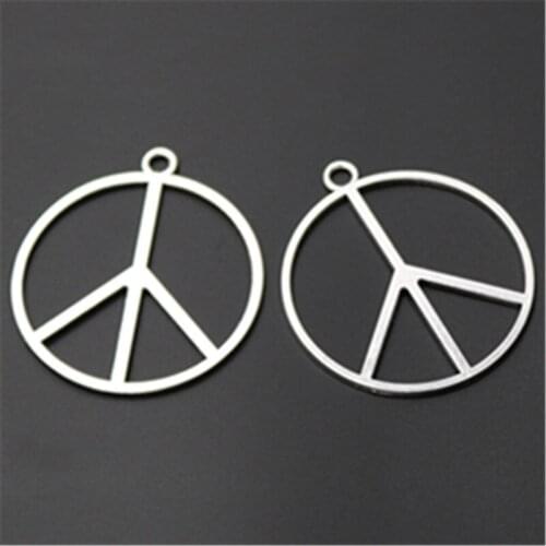 WKOUD 4pcs Silver color Hollow Circle Peace Sign Alloy Pendants For Necklace Earrings DIY Jewelry Temperament Findings A806