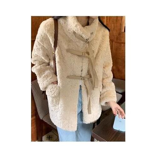 Jacket Women Faux Fur Coat Womens Lace-up Coat Winter Loose Cotton Jacket Veste Femme