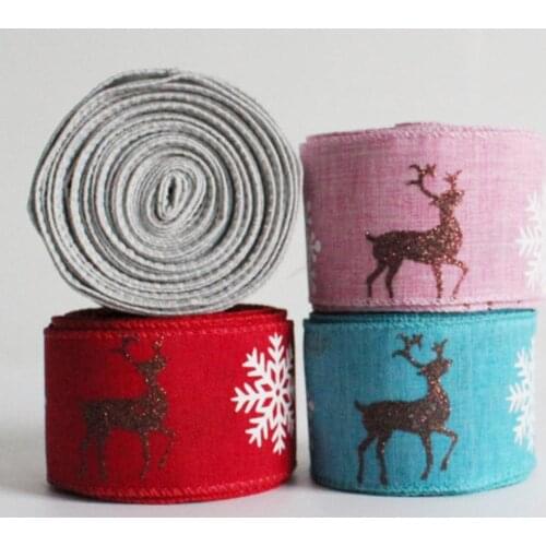 1 Roll Fabric Ribbon Durable Multi-Use Elk Pattern Card Making Gift Wrapping Ribbon for Christmas DIY Decoration Printed Ribbon