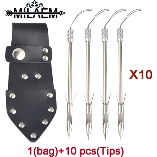 10 pcs Stainless Steel Bow Fishing Slingshot Catapult Darts With Waist Bag Hunting Shooting Fishing Arrow Accessories