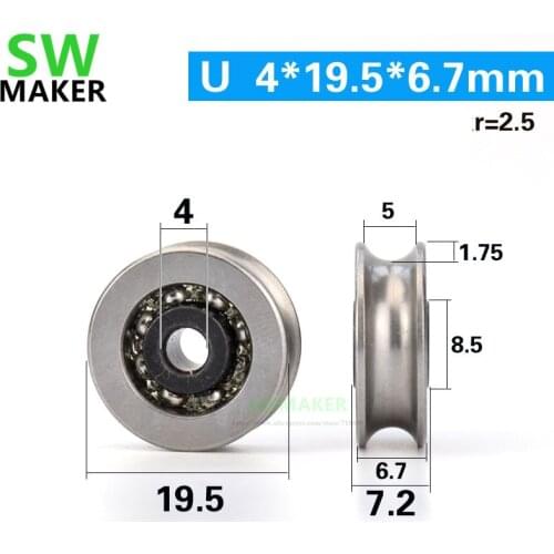 4*19.5*6.7mm U grooved bearing pulley, 440C stainless steel, rust proof lifting wheel, grooved wheel, metal wire