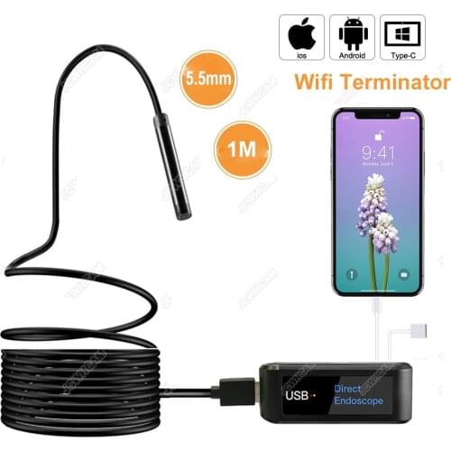 5.5mm 1/2/5m USB Endoscope Waterproof Direct Connection Borescope Inspection Camera Snake Camera Wifi Terminator Fit Smartphone