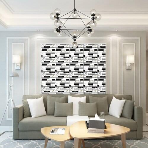5 Pcs/Set 3D PVC White Black Brick Grain Wall Stickers Paper Marble Stone Wallpaper Rustic Effect Self-adhesive Home Decoration