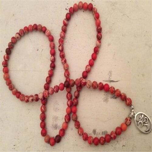 6mm Red imperial jasper Gemstone 108 Beads Mala Bracelet energy cuff pray natural yoga Bless Wristband