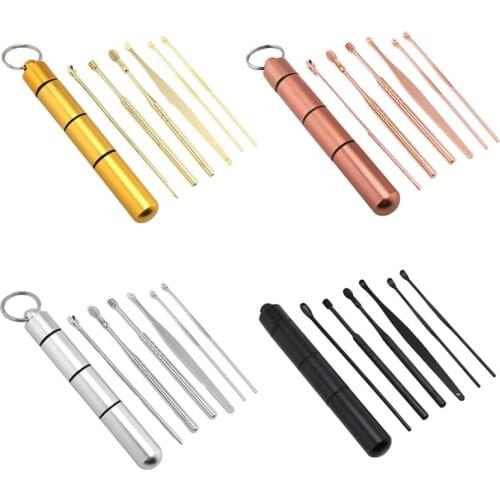 6Pcs/set Ear Wax Pickers Stainless Steel Ear Pick Wax Remover Ear Pick Cleaner Ear Cleaner Spoon Care Ear Swab Clean Tools