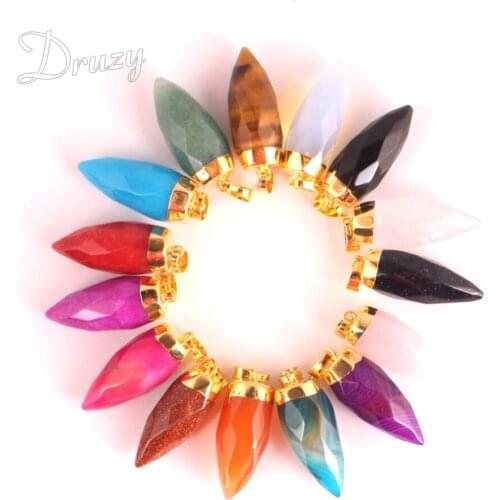 6pcs Gold-Color Multicolor Cut Surfaces Roses Quartz Natural Stone Pendants Charms Necklace For DIY Making Jewelry Free Shipping
