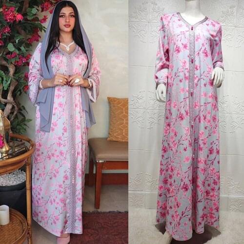 Abaya Dubai Kaftan Women Muslim Hijab Dress Flower Print Caftan Moroccan Gown Islamic Clothing Ramadan Indian Vestidos Eid Robe