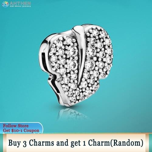 Ahthen 925 Sterling Silver Bead Love Heart Clip Charms fit Original Pandora Bracelets for Women Jewelry Making Girl Gift
