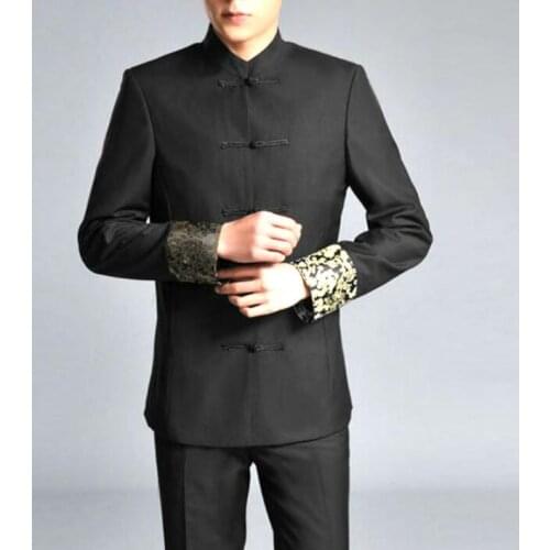 Blazer men formal dress latest coat pant designs suit men costume stand collar chinese tunic suit set wedding suits for mens