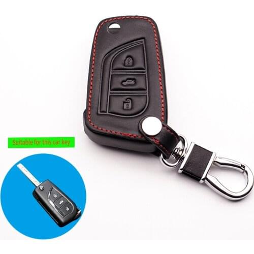 Classic design fashion men 100% Genuine Leather Keychain For Toyota Camry Highlander Corolla Prado REIZ Crown RAV4 3 buttons