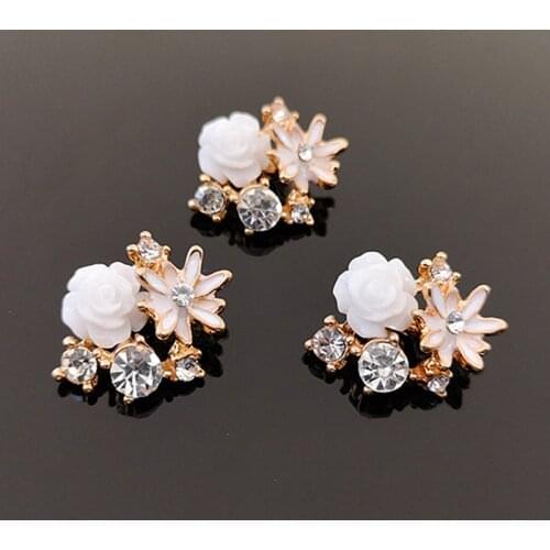 SKYE CIEL 10pcs 17*23mm resin rose alloy Diy jewelry Accessories Flat Back Drip Flowers Rhinestones Wholesale Handmade Fitting