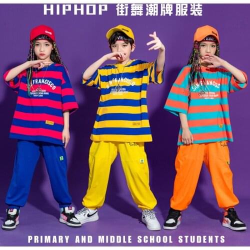 Kids Concert Show Hip Hop Clothing Stripe Tee Tops Streetwear Jogger Pants For Girls Boy Dance Costume Singers Stage Clothes