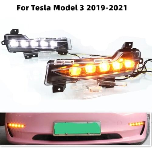 For Tesla Model 3 2018 2019 2020 Accessories DRL12V Car Lights LED Daytime Running Light Front Fog Light Flowing Turn Signal