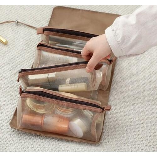Travel Detachable Makeup Bag Portable Large Capacity 4-in-1 Toiletry Bag Hanging Nylon Mesh Detachable Large-Capacity Bags