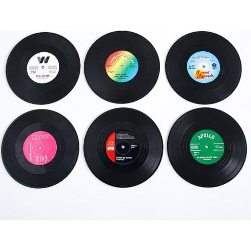 Ancient imitation CD record 6-piece beverage coaster table placemat heat-resistant non-slip mat home decoration creative coaster