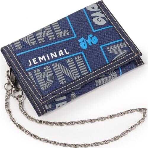 Teens Chains Wallet Trifold Boys Canvas Sport Clutch Coin Purse Women Leisure Money Folder Bag With ID Window Credit Card Holder