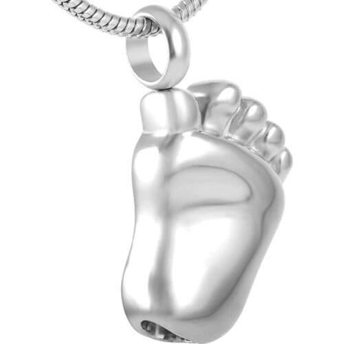 IJD8041 Baby Foot Shape Child Keepsake Locket Pendant Stainless Steel Cremation Ashes Urn Jewelry
